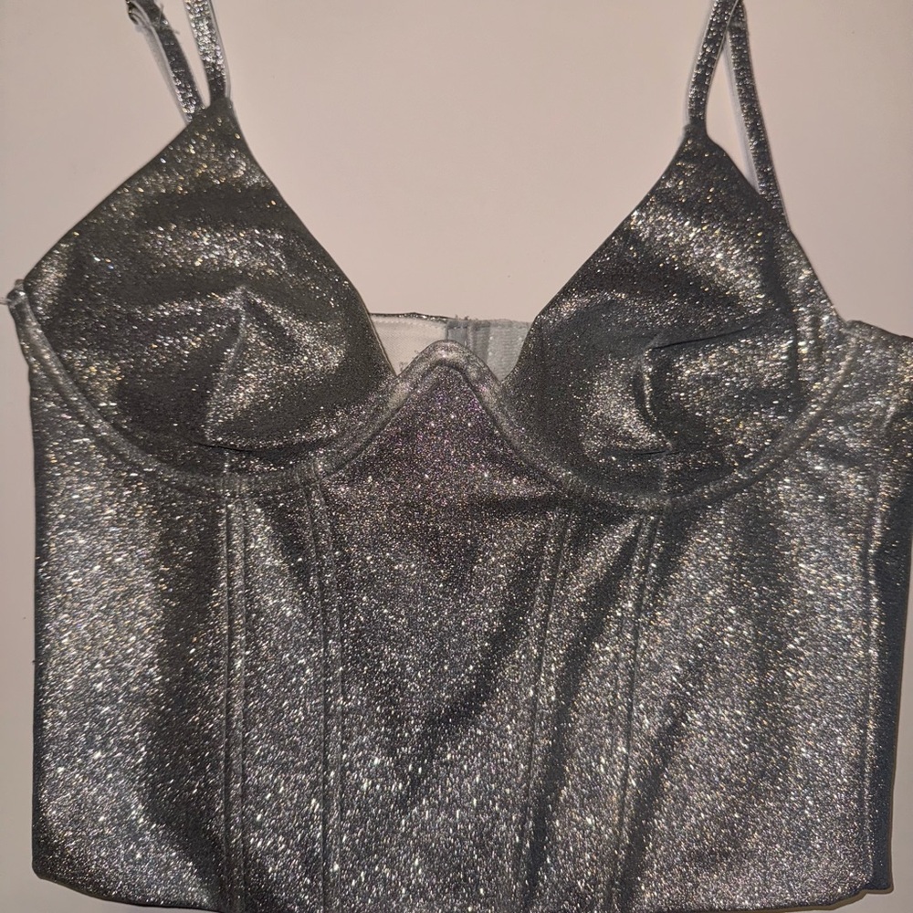 Windsor Silver Glitter Crop Top